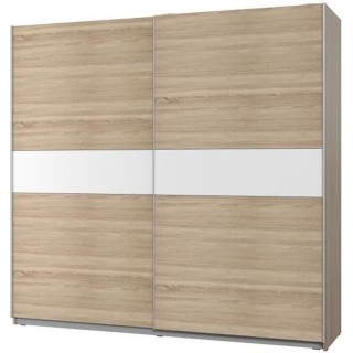 Armoire 2 portes coulissantes - Décor chene et Blanc mat - L 220,1 x