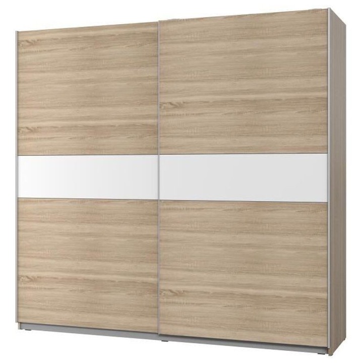 Armoire 2 portes coulissantes - Décor chene et Blanc mat - L 220,1 x