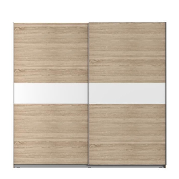 Armoire 2 portes coulissantes - Décor chene et Blanc mat - L 220,1 x