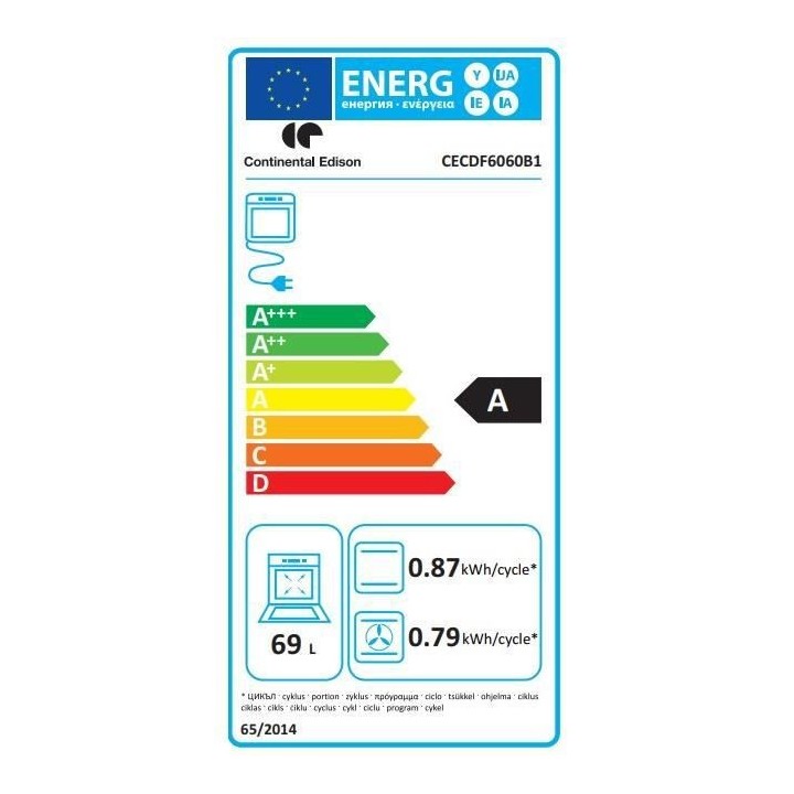 Cuisiniere gaz CONTINENTAL EDISON CEDF6060B1 - 4 feux - noir - L60 xP6