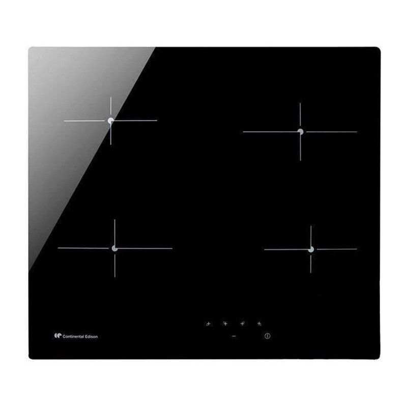 Continental edison CECP104RP2 - Table de cuisson vitrocéramique - 4 zones - 6000 W - L 59 x P 52 cm - Revetement verre - Noir