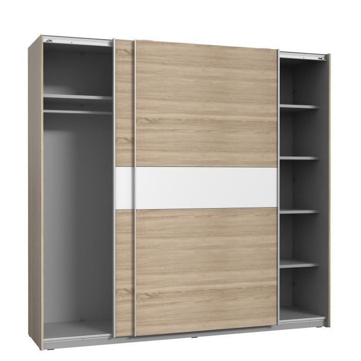 Armoire 2 portes coulissantes - Décor chene et Blanc mat - L 220,1 x