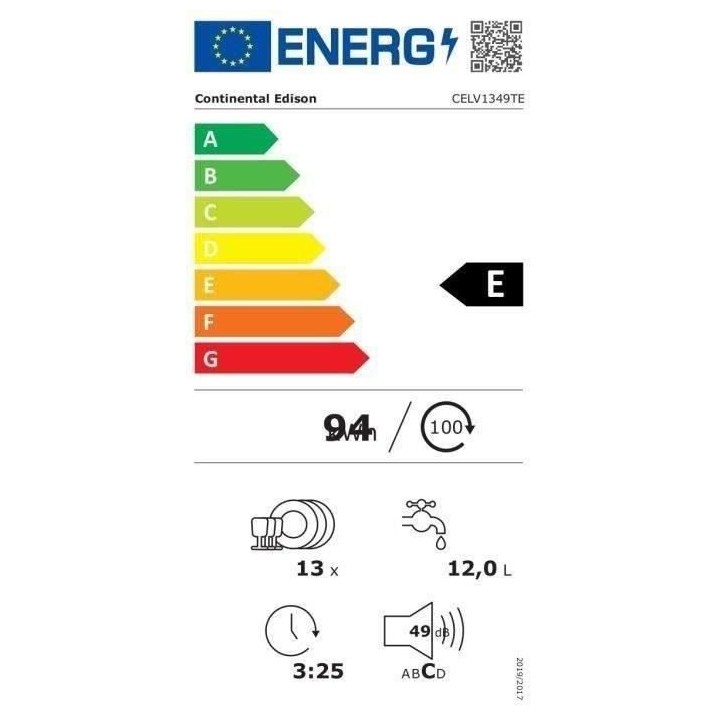 Lave-vaisselle tout intégrable CONTINENTAL EDISON CELV1349TE Largeur