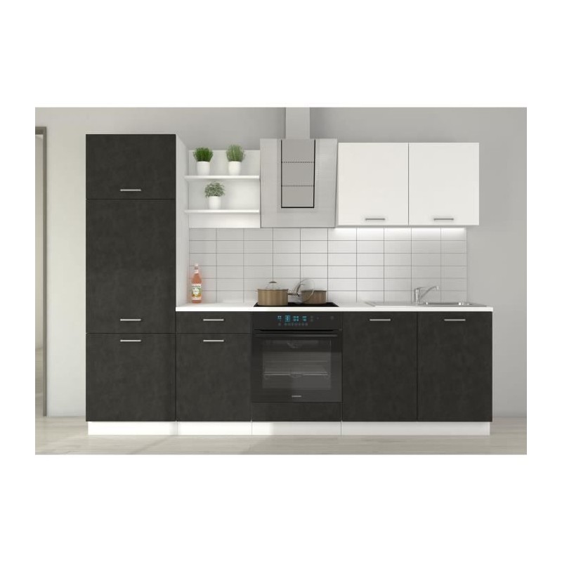 Cuisine complete PREGO - L 270 cm - Plan de travail 210 cm inclus - Gris Chromix