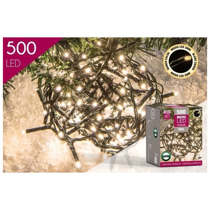 CP INTERNATIONAL Guirlande - 500 microled 3 mm blanc chaud - L.30 m fi