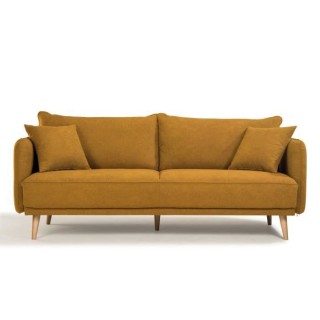 Canapé fixe 3 places DAREN - Tissu moutarde - L 207 x P 90 x H 88 cm