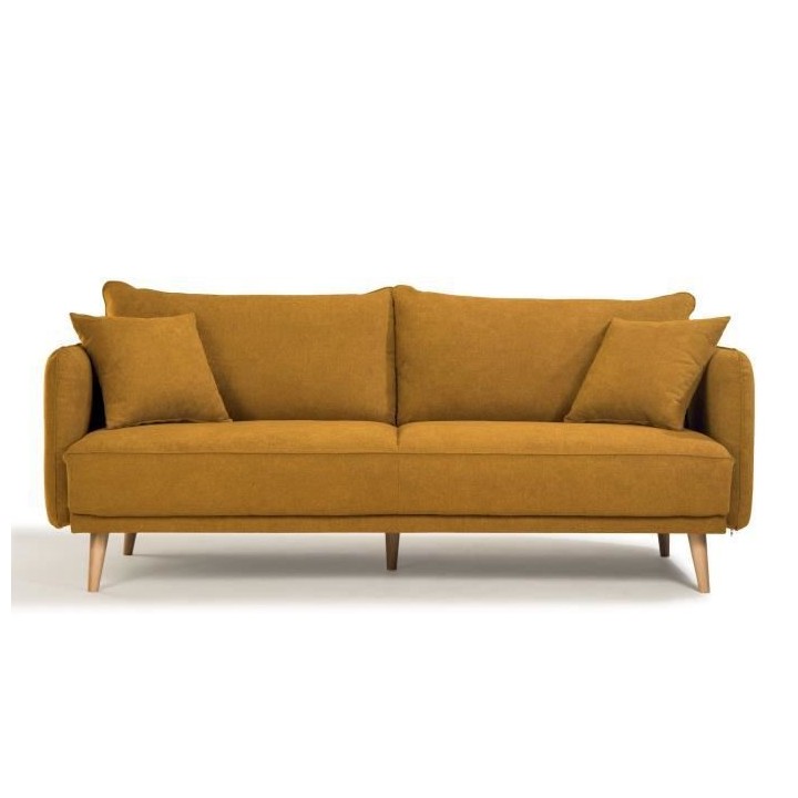 Canapé fixe 3 places DAREN - Tissu moutarde - L 207 x P 90 x H 88 cm