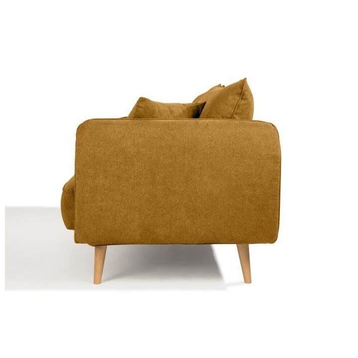 Canapé fixe 3 places DAREN - Tissu moutarde - L 207 x P 90 x H 88 cm