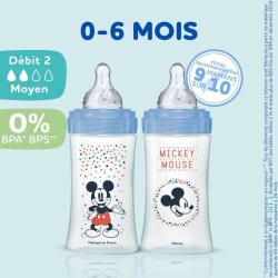 Lot de 3 Biberons DODIE Anti-Colique Initiation+ - Mickey - 270ml - 0-6 Mois - Tétine Ronde - Débit 2