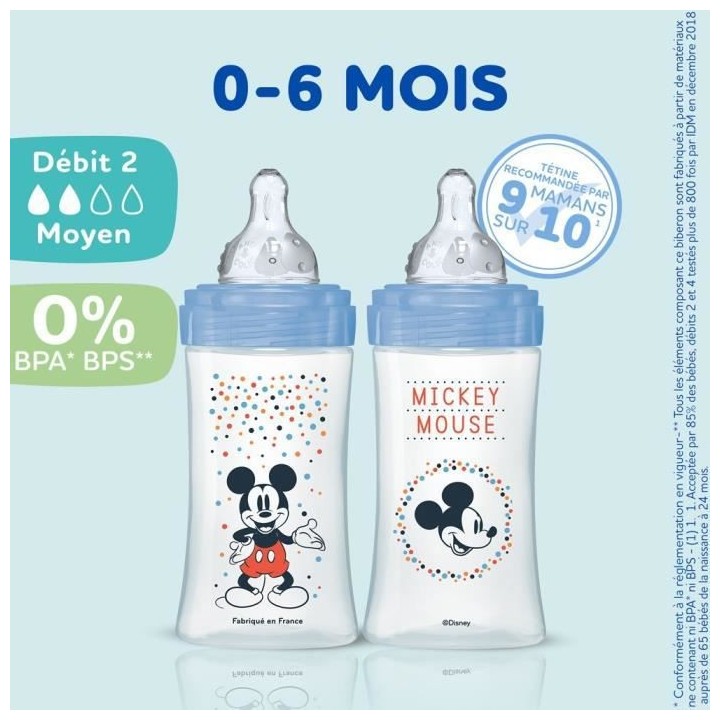 Lot de 3 Biberons DODIE Anti-Colique Initiation+ - Mickey - 270ml - 0-