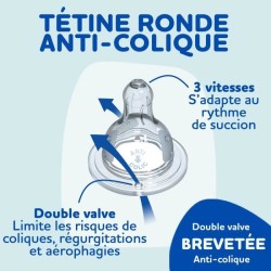 Lot de 3 Biberons DODIE Anti-Colique Initiation+ - Mickey - 270ml - 0-6 Mois - Tétine Ronde - Débit 2