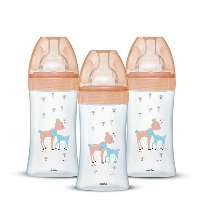 Lot de 3 Biberons DODIE Anti-Colique Sensation+ - Verre - 270ml - 0-6