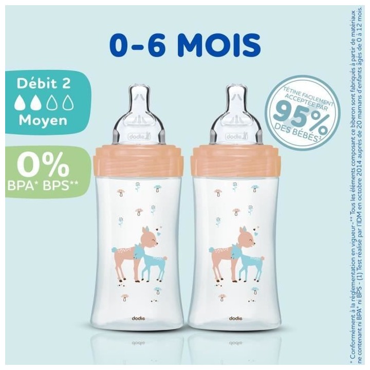 Lot de 3 Biberons DODIE Anti-Colique Sensation+ - Verre - 270ml - 0-6