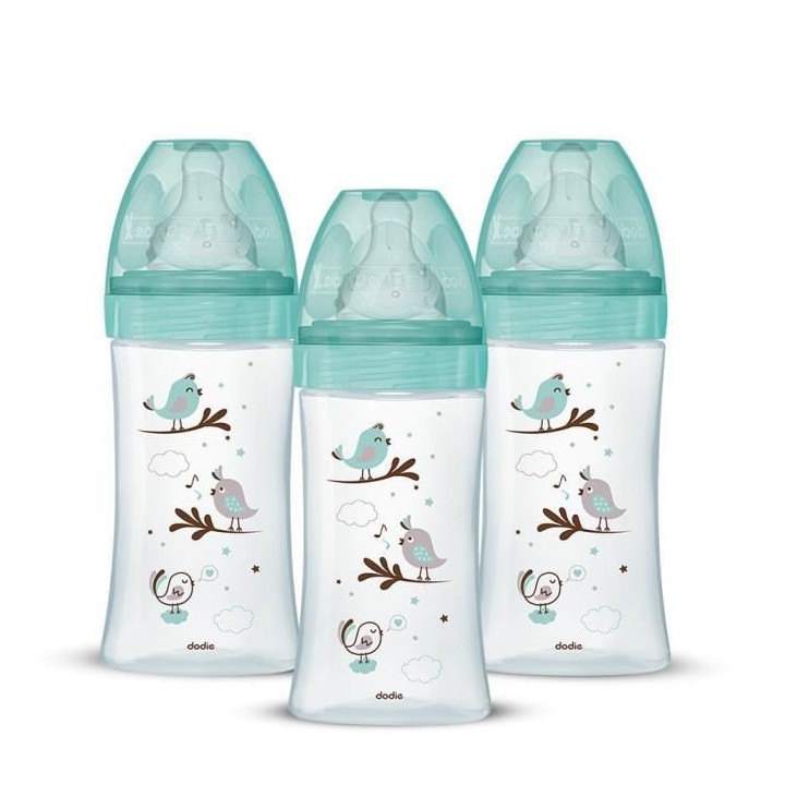 Lot de 3 Biberons DODIE Anti-Colique Initiation+ - Verre - 270ml - 0-6