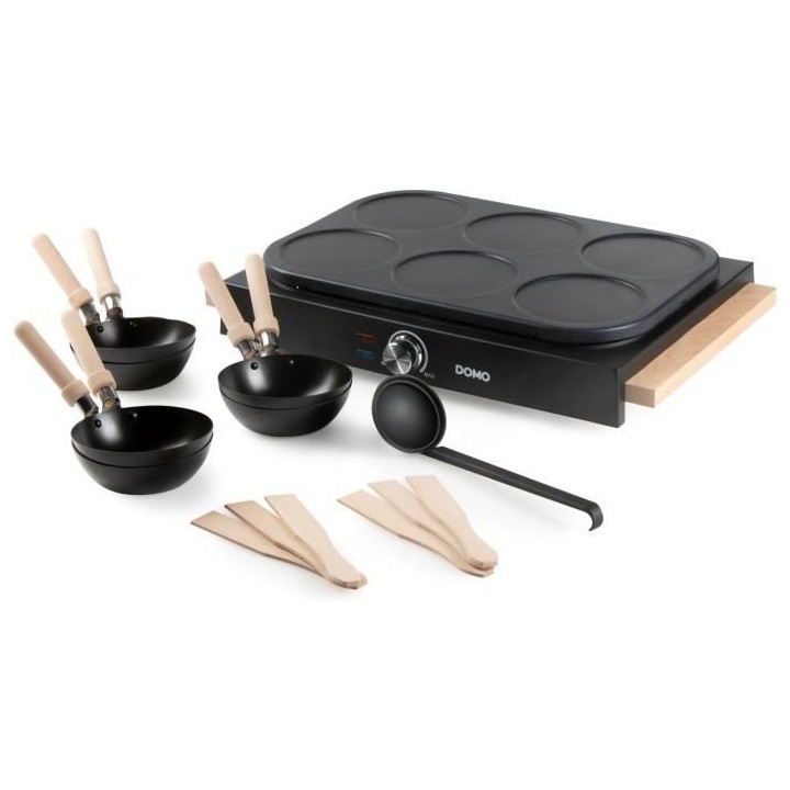 Wok et plaque de cuisson 6 crepes DOMO - Appareil 2 en 1 - 6 personnes