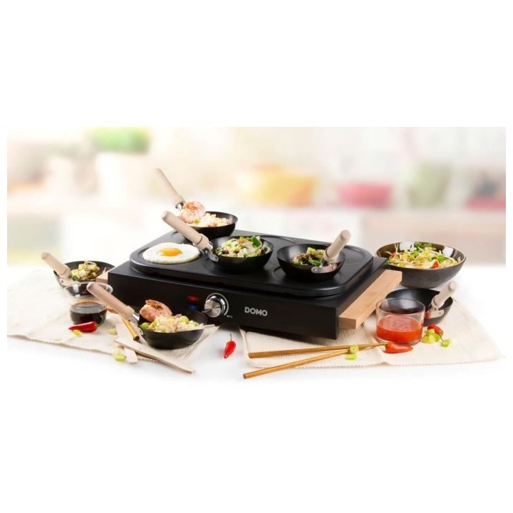 Wok et plaque de cuisson 6 crepes DOMO - Appareil 2 en 1 - 6 personnes