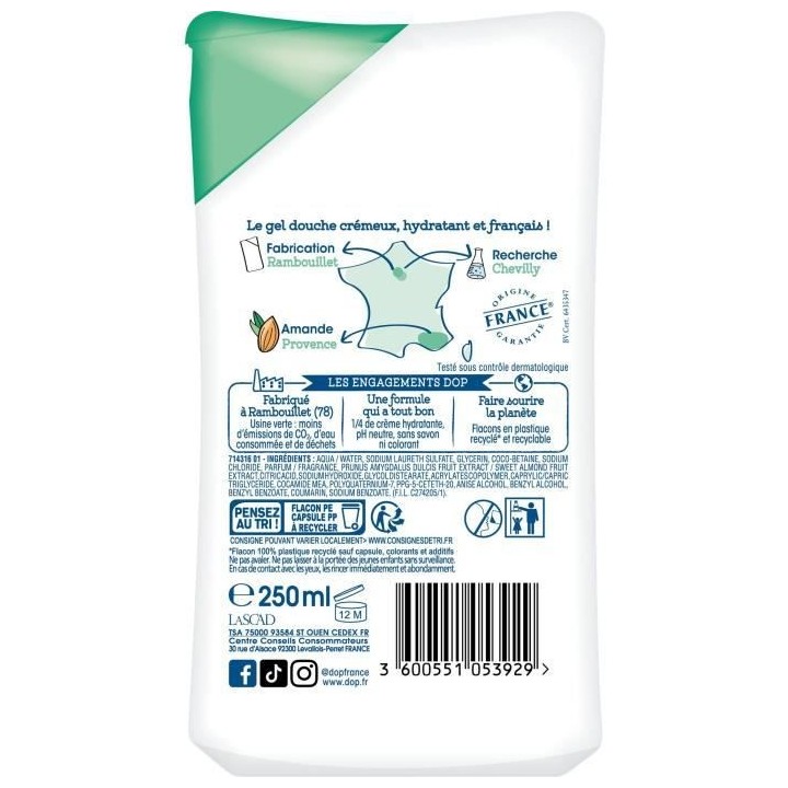 Dop Douceurs de Nos Régions Douche Creme Lait d'Amande Douce 250ml