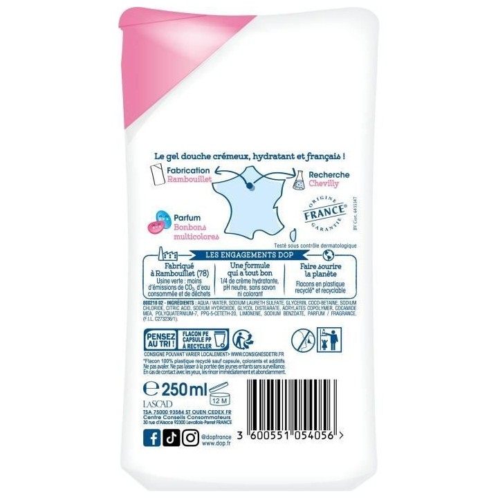 DOP Douceurs d'Enfance Gel douche creme au parfum bonbons multicolores