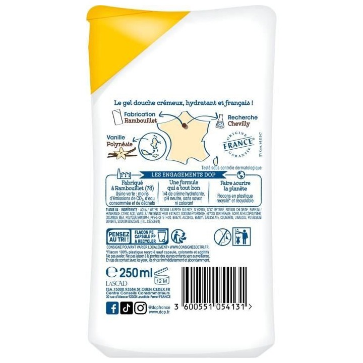 DOP Douche creme parfum vanille 250ml