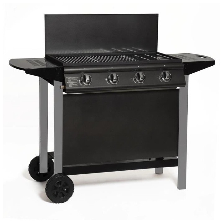 Barbecue a gaz - GRILL GARDEN - Noir et gris - 4 bruleurs avec couverc