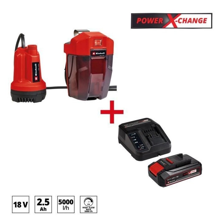 Pompe Evacuation eau claire GE-SP 18 Li + Starter Kit 2,5Ah - Power X-