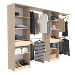 EKIPA Dressing extensible - 2 colonnes avec 2 tiroirs et 10 étageres + 4 penderies - Décor chene - L 320 x P 40 x H 200 cm - D