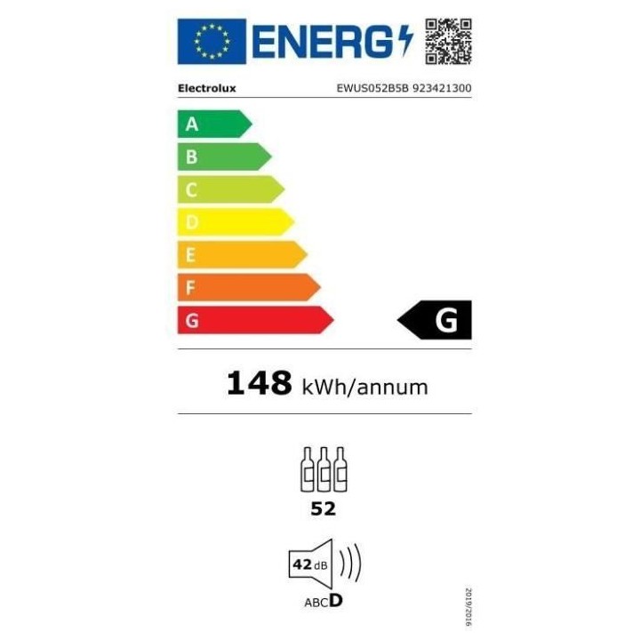 Cave a vin intégrable sous plan ELECTROLUX - EWUS052B5B - 52 bouteill