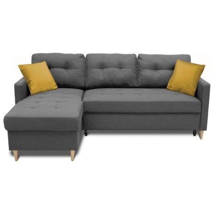Canapé d'angle convertible réversible 4 places FALSLEV - Tissu gris