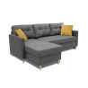 Canapé d'angle convertible réversible 4 places FALSLEV - Tissu gris - Coffre + 2 coussins jaune - L 215 x P 144 x H 90 cm