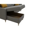 Canapé d'angle convertible réversible 4 places FALSLEV - Tissu gris - Coffre + 2 coussins jaune - L 215 x P 144 x H 90 cm