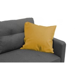 Canapé d'angle convertible réversible 4 places FALSLEV - Tissu gris - Coffre + 2 coussins jaune - L 215 x P 144 x H 90 cm