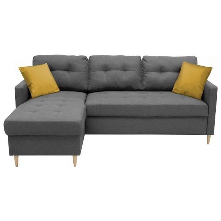 Canapé d'angle fixe réversible FALSLEV - Tissu gris + 2 coussins jau