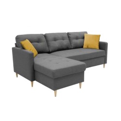 Canapé d'angle fixe réversible FALSLEV - Tissu gris + 2 coussins jaune - L 215 x P 145 x H 93 cm