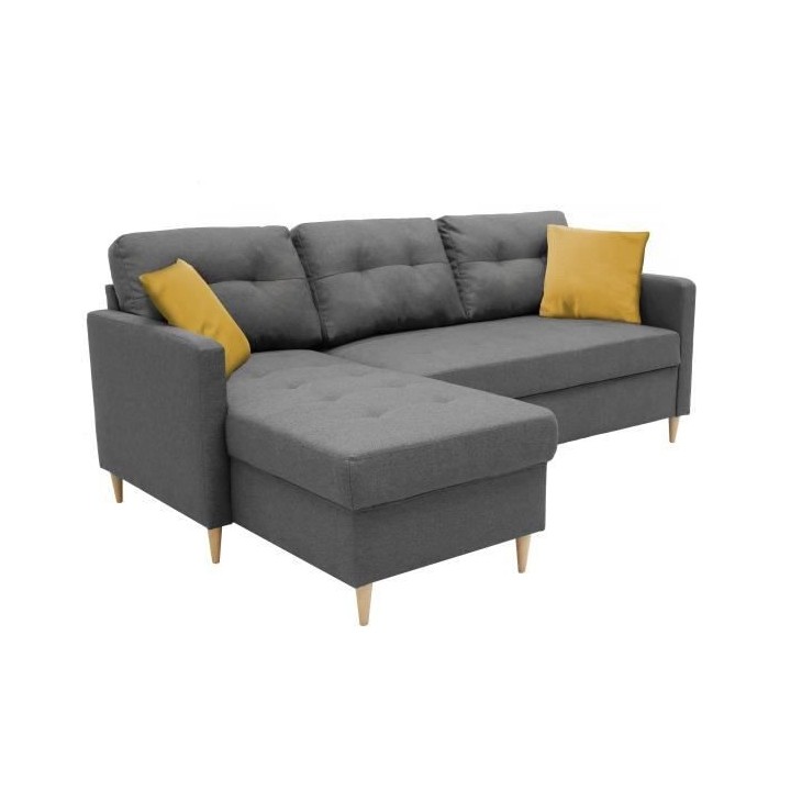 Canapé d'angle fixe réversible FALSLEV - Tissu gris + 2 coussins jau