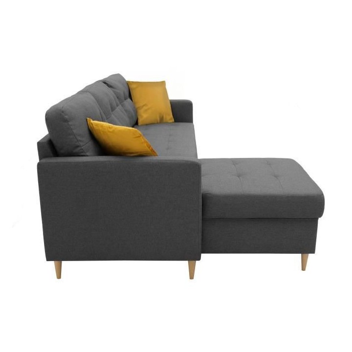 Canapé d'angle fixe réversible FALSLEV - Tissu gris + 2 coussins jau