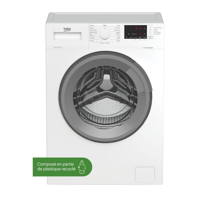 Lave-linge hublot BEKO WUV9212XSW - 9 kg - Induction - L60cm - 1200 trs/min - Blanc