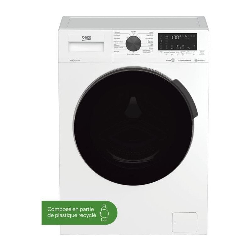 Lave-linge hublot BEKO WUE8626XBWST - 8 kg - Induction - L60cm - 1200 trs/min - Blanc