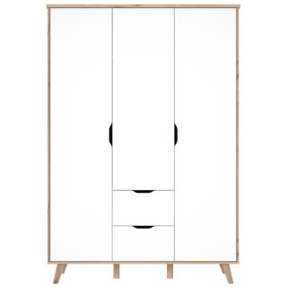 VANKKA Armoire - Pieds en bois massif - Décor chene et blanc mat - St
