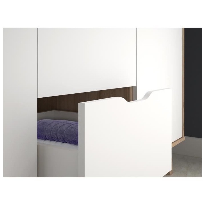 VANKKA Armoire - Pieds en bois massif - Décor chene et blanc mat - St