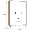 VANKKA Armoire - Pieds en bois massif - Décor chene et blanc mat - Style scandinave - Chambre - L 140 cm