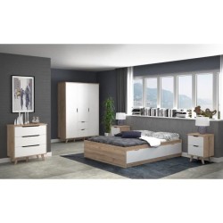 VANKKA Armoire - Pieds en bois massif - Décor chene et blanc mat - Style scandinave - Chambre - L 140 cm