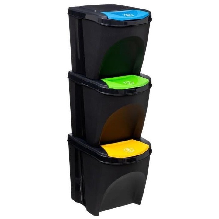 Poubelle de tri en plastique - 25 L par poubelle - Noir