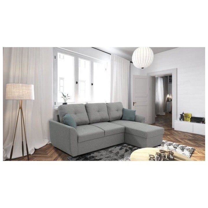 Canapé d'angle convertible réversible 4 places FOLK - Tissu gris - C