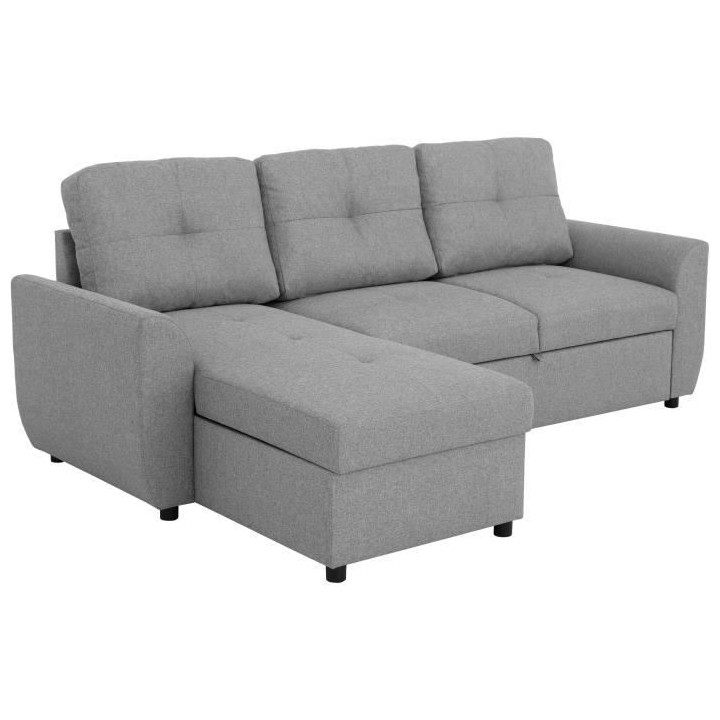 Canapé d'angle convertible réversible 4 places FOLK - Tissu gris - C