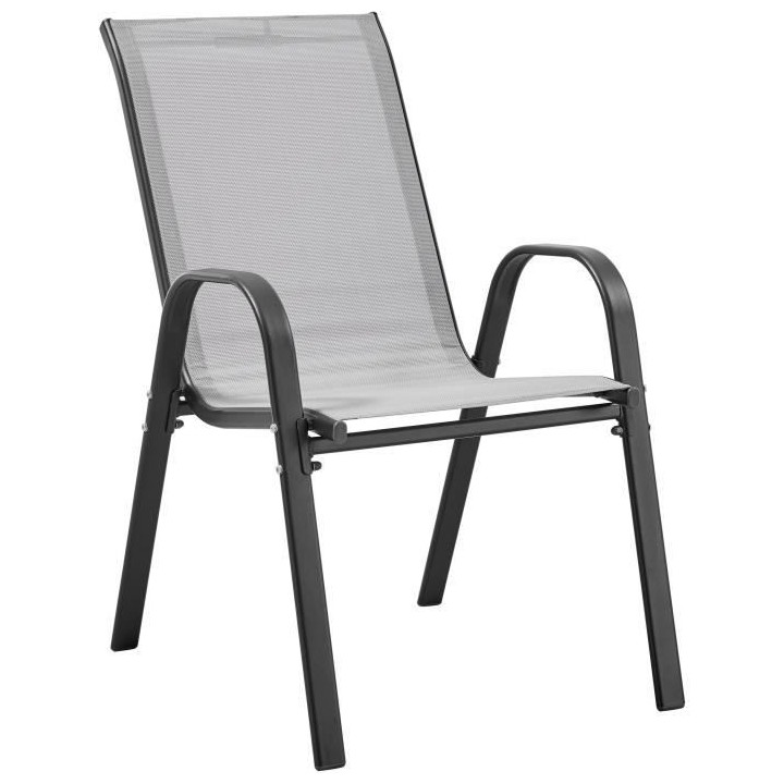 Lot de 4 fauteuils - Acier et textile - Hauteur du siege : 41 cm - Gri