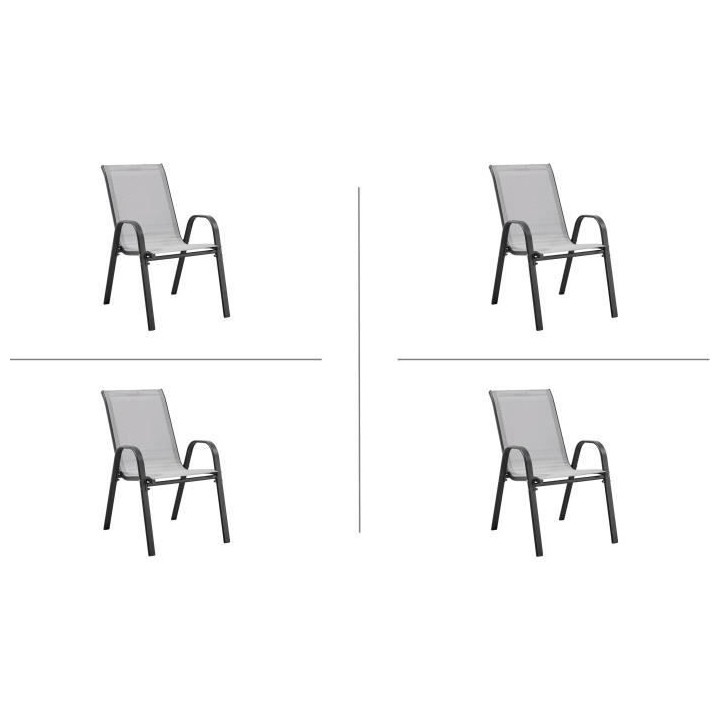 Lot de 4 fauteuils - Acier et textile - Hauteur du siege : 41 cm - Gri