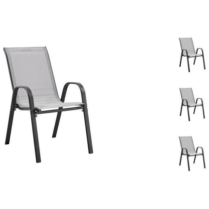 Lot de 4 fauteuils - Acier et textile - Hauteur du siege : 41 cm - Gri