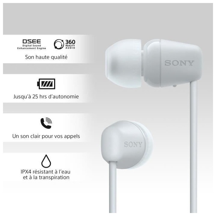 Écouteurs Bluetooth sans fil SONY WI-C100 - Autonomie jusqu'a 25 h -