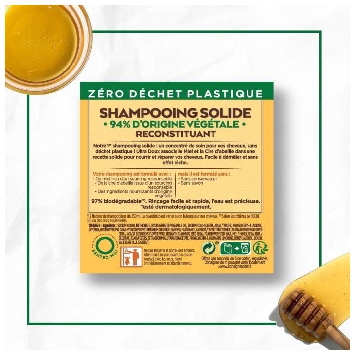 Shampooing Solide Reconstituant Ultra Doux GARNIER - Miel - 60 g