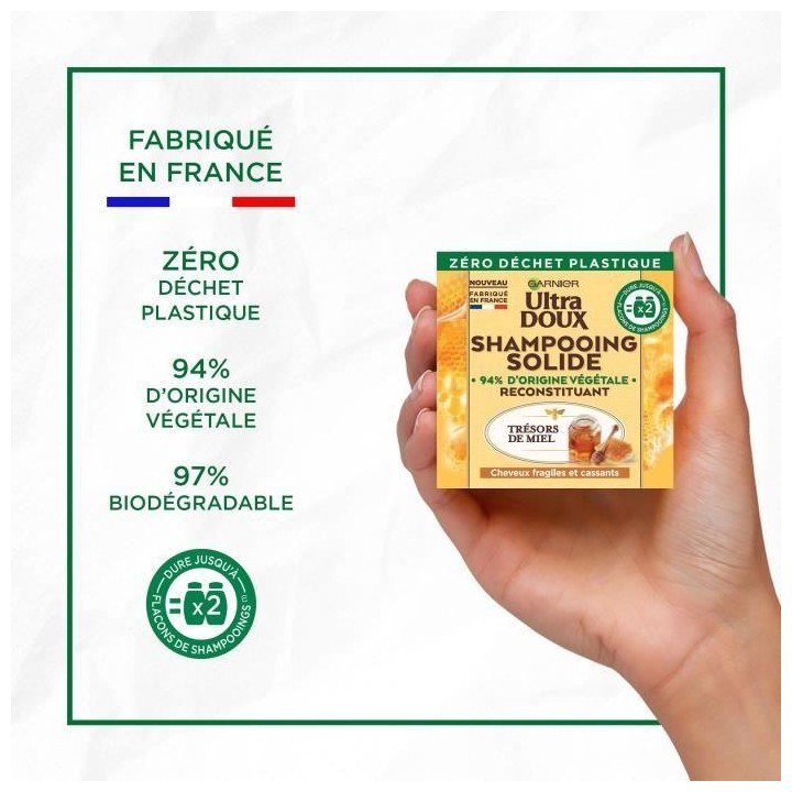 Shampooing Solide Reconstituant Ultra Doux GARNIER - Miel - 60 g